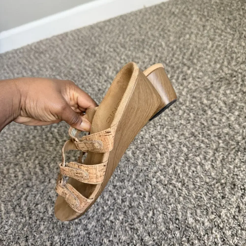 VIONIC 381DWYN Cork Triple Strap Wedge Slide Sandals Womens Size 8 Comfort